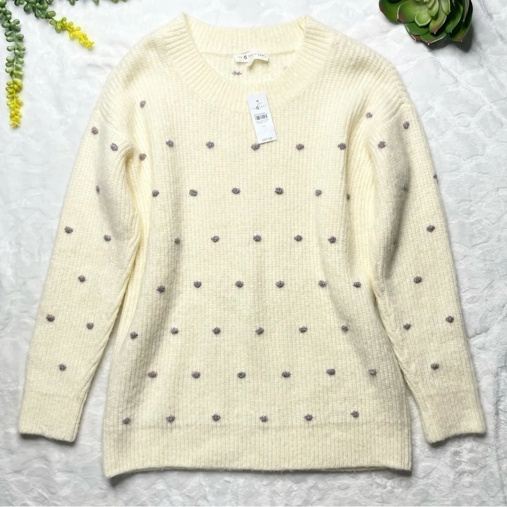 Lou & Grey Shimmer Metallic Polka Dot Wool Blend Tunic Sweater in Cream NWT XS